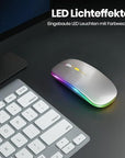 Wireless Bluetooth Maus, Wiederaufladbare Ultra Slim LED Funkmaus, Dual Mode 2,4