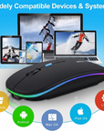 Wireless Bluetooth Maus, Wiederaufladbare Ultra Slim LED Funkmaus, Dual Mode 2,4