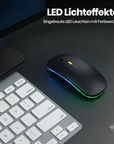 Wireless Bluetooth Maus, Wiederaufladbare Ultra Slim LED Funkmaus, Dual Mode 2,4