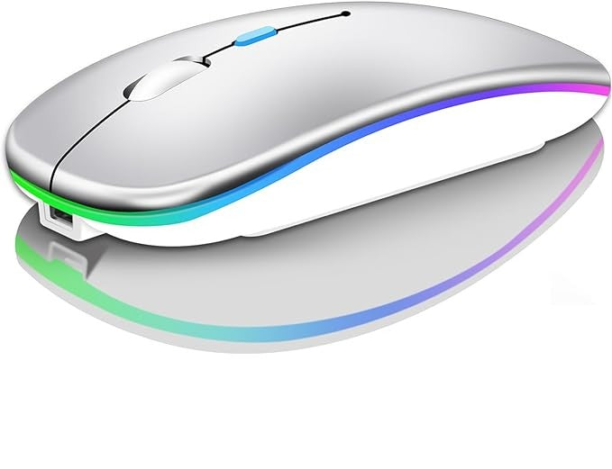 Wireless Bluetooth Maus, Wiederaufladbare Ultra Slim LED Funkmaus, Dual Mode 2,4