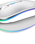 Wireless Bluetooth Maus, Wiederaufladbare Ultra Slim LED Funkmaus, Dual Mode 2,4