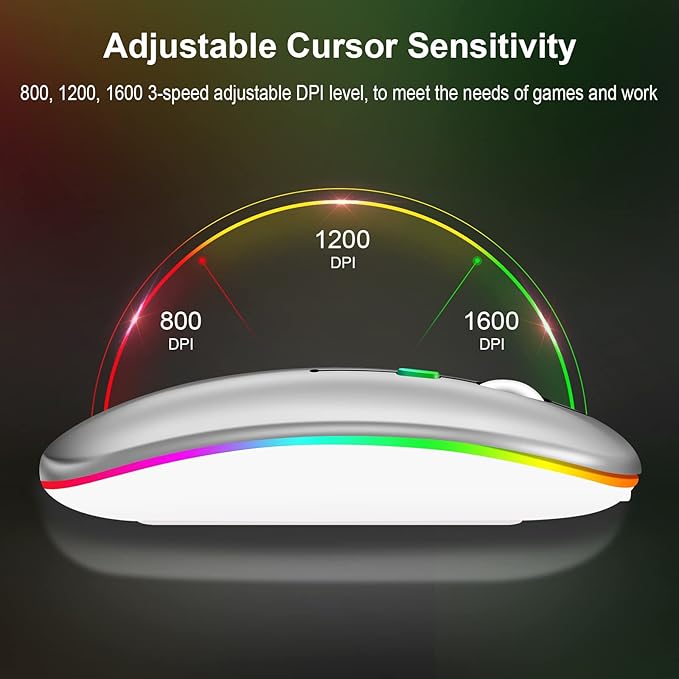 Wireless Bluetooth Maus, Wiederaufladbare Ultra Slim LED Funkmaus, Dual Mode 2,4