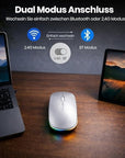 Wireless Bluetooth Maus, Wiederaufladbare Ultra Slim LED Funkmaus, Dual Mode 2,4