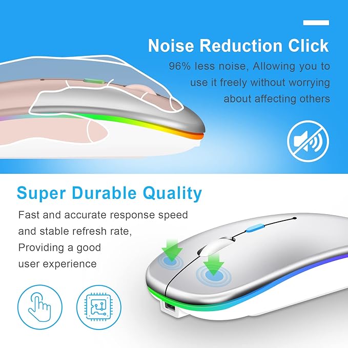 Wireless Bluetooth Maus, Wiederaufladbare Ultra Slim LED Funkmaus, Dual Mode 2,4