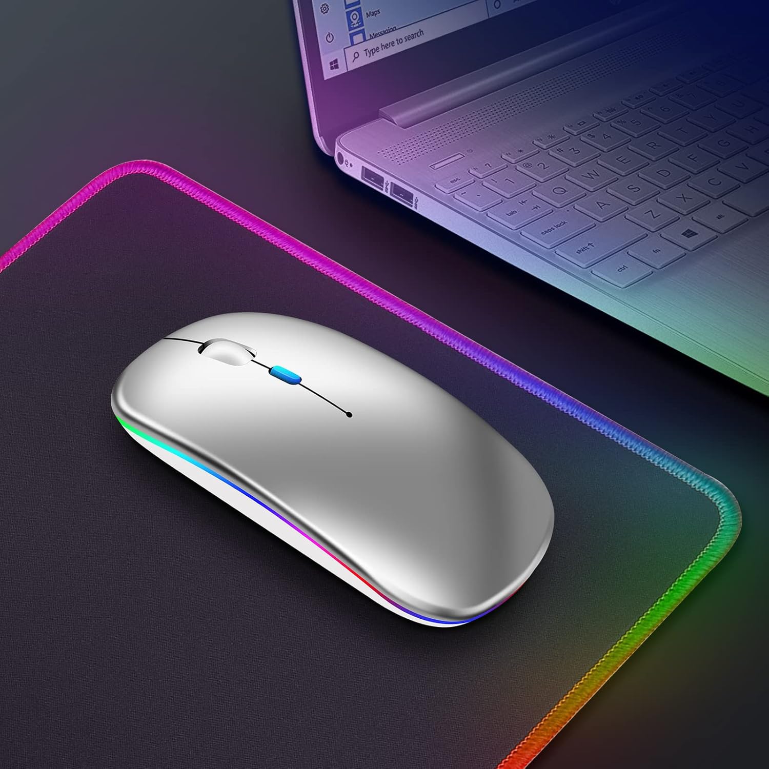 Wireless Bluetooth Maus, Wiederaufladbare Ultra Slim LED Funkmaus, Dual Mode 2,4