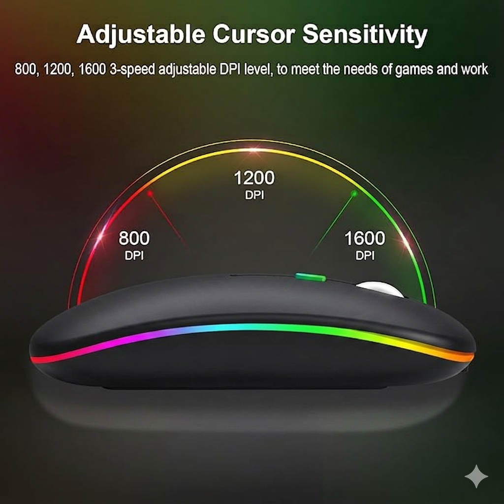 Wireless Bluetooth Maus, Wiederaufladbare Ultra Slim LED Funkmaus, Dual Mode 2,4