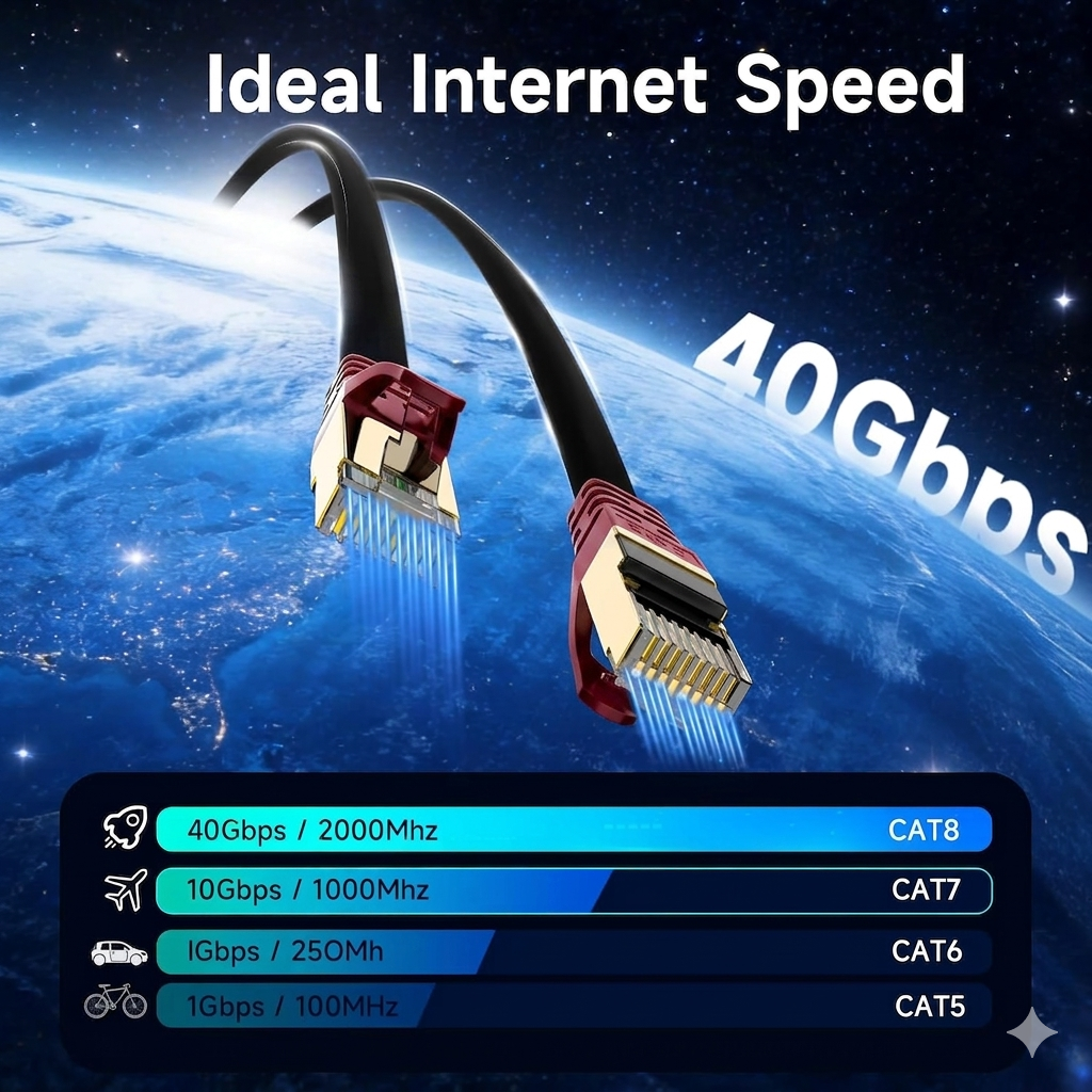 High Speed Cat 8 LAN Kabel 2M Ethernet RJ45 40Gbps 2000MHz Netzwerk Kabel