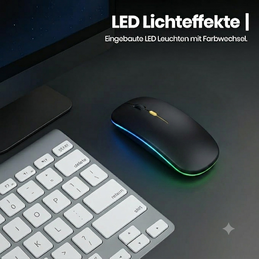 Wireless Bluetooth Maus, Wiederaufladbare Ultra Slim LED Funkmaus, Dual Mode 2,4