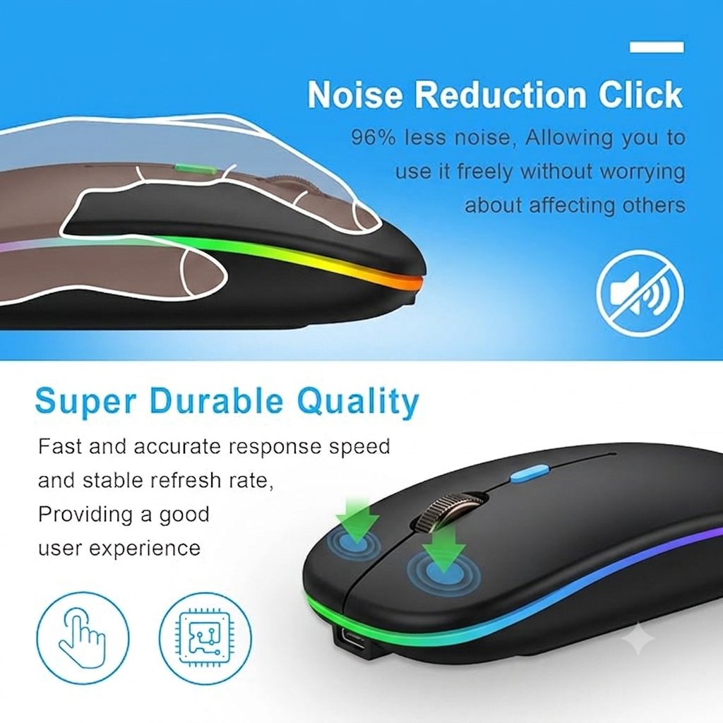 Wireless Bluetooth Maus, Wiederaufladbare Ultra Slim LED Funkmaus, Dual Mode 2,4