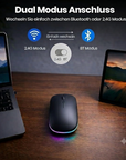 Wireless Bluetooth Maus, Wiederaufladbare Ultra Slim LED Funkmaus, Dual Mode 2,4