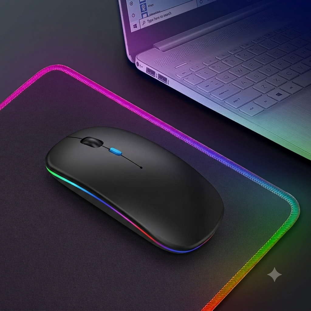 Wireless Bluetooth Maus, Wiederaufladbare Ultra Slim LED Funkmaus, Dual Mode 2,4