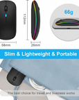 Wireless Bluetooth Maus, Wiederaufladbare Ultra Slim LED Funkmaus, Dual Mode 2,4